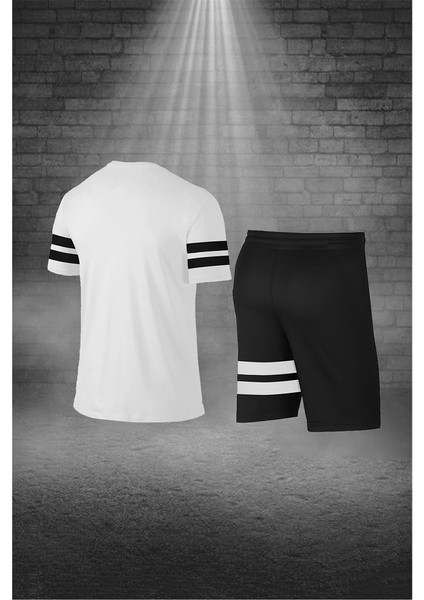 Erkek Beyaz Dri-Fit Kumaş Sıfır Yaka Kısa Kol Tişört Şort Alt Üst Takım (S-3xl)