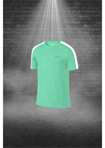 Büyük Beden Erkek Su Yeşili Dri-Fit Kumaş Baskısız Yuvarlak Yaka Kısa Kol Tişört Şort Alt Üst Spor Takım (4XL-10XL)