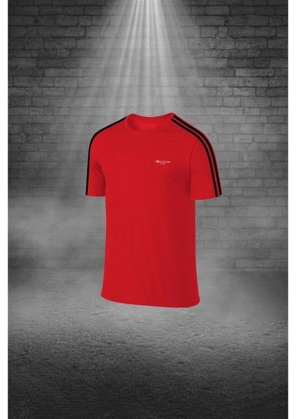Büyük Beden Erkek Kırmızı Dri-Fit Kumaş Baskısız Yuvarlak Yaka Kısa Kol Tişört Şort Alt Üst Takım (4XL-10XL)