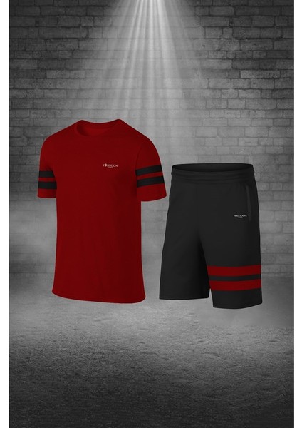 Büyük Beden Erkek Bordo Dri-Fit Kumaş Baskısız Günlük Rahat Tişört Şort Spor Takım Seti (4XL-10XL)