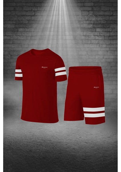 Büyük Beden Erkek Bordo Dri-Fit Kumaş Baskısız Günlük Rahat Tişört Şort Spor Takım Seti (4XL-10XL)