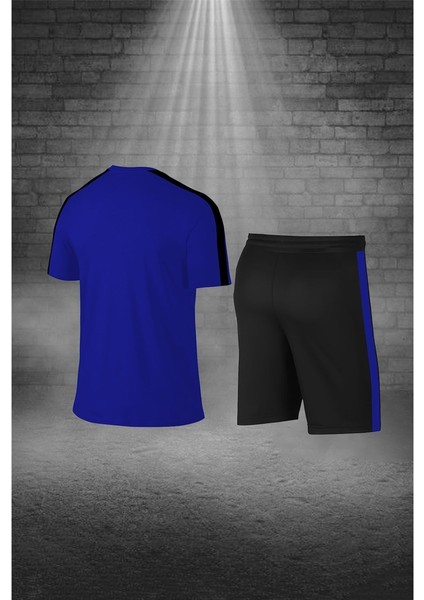 Büyük Beden Erkek Mavi Dri-Fit Kumaş Antrenman ve Koşu Için Konforlu Cepli Kısa Kol Tişört Şort Ikili Takım (4XL-10XL) fırsatları