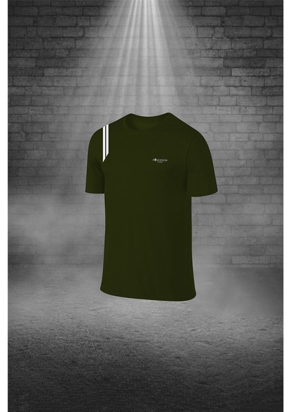 Büyük Beden Erkek Haki Dri-Fit Kumaş Yürüyüş Için Konforlu Cepli Sıfır Yaka Tişört Şort Seti (4XL-10XL)