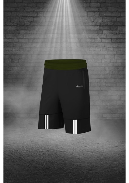 Büyük Beden Erkek Haki Dri-Fit Kumaş Yürüyüş Için Konforlu Cepli Sıfır Yaka Tişört Şort Seti (4XL-10XL)