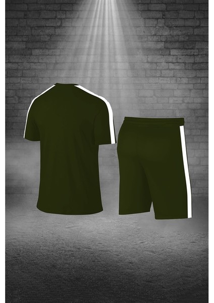 Büyük Beden Erkek Haki Dri-Fit Kumaş Düz Konforlu Cepli Kısa Kol Tişört Şort Alt Üst Koşu Seti (4XL-10XL) fırsatları