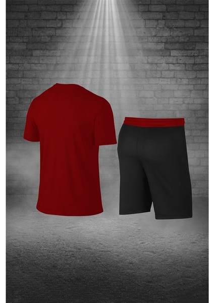 Battal Beden Erkek Bordo Dri-Fit Kumaş Cepli Baskısız Bisiklet Yaka Tişört Şort Sporcu Alt Üst Takım (4XL-10XL) fırsatları