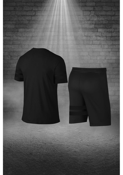 Oversize Erkek Siyah Dri-Fit Kumaş Baskısız Yuvarlak Yaka Kısa Kol Tişört Şort Alt Üst Takım (4XL-10XL) fırsatları