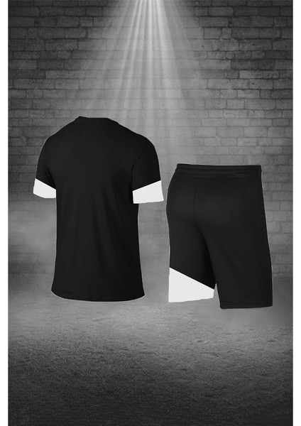 Büyük Beden Erkek Siyah Dri-Fit Kumaş Yürüyüş Için Konforlu Cepli Sıfır Yaka Tişört Şort Ikili Alt Üst Spor Seti (4XL-10XL) fırsatları