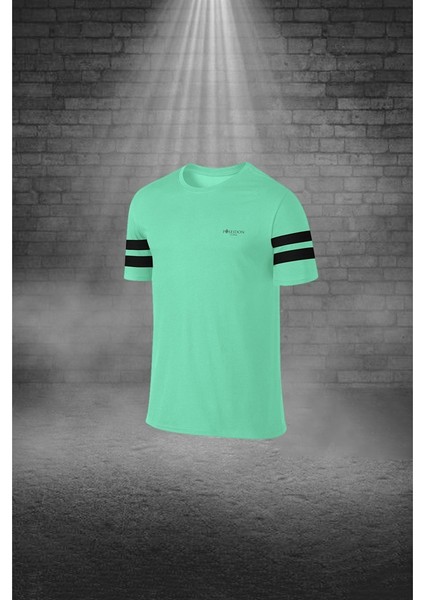 Büyük Beden Erkek Su Yeşili Dri-Fit Kumaş Yürüyüş ve Koşu Için Konforlu Cepli Sıfır Yaka Tişört Şort Ikili Alt Üst Seti (4XL-10XL)