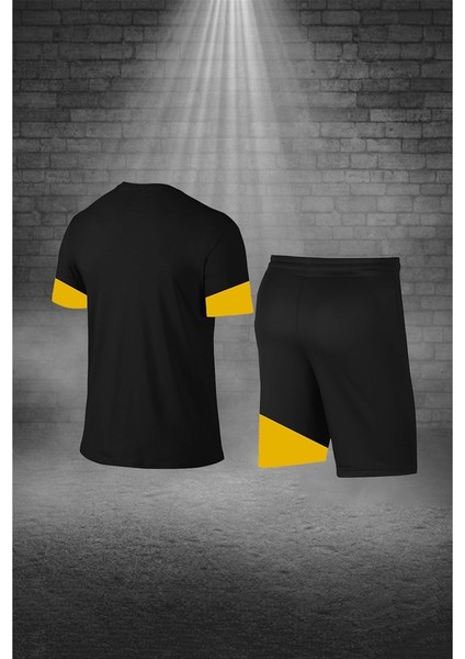 Büyük Beden Erkek Siyah Dri-Fit Kumaş Baskısız Yuvarlak Yaka Kısa Kol Regular Tişört Şort Alt Üst Ikili Takım (4XL-10XL) fırsatları