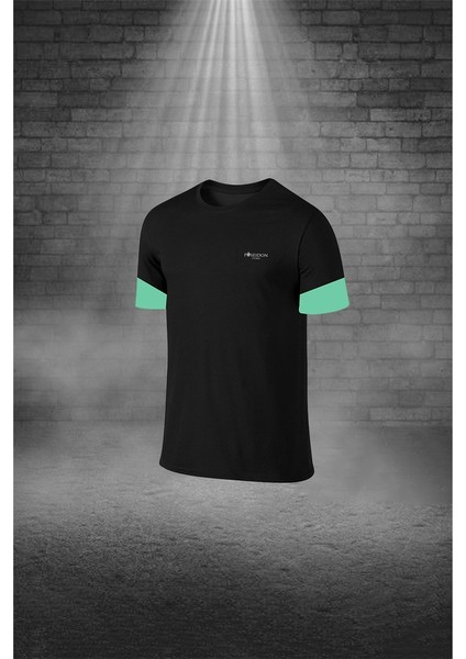 Poseidon Storm Büyük Beden Erkek Siyah Dri-Fit Kumaş Yürüyüş ve Koşu Için Konforlu Cepli Sıfır Yaka Tişört Şort Ikili Alt Üst Seti  (4XL-10XL)