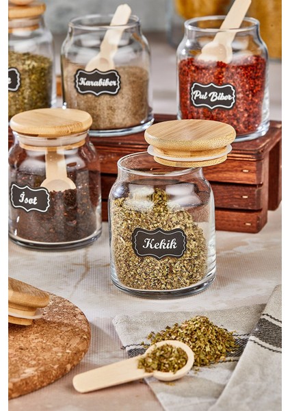 6'lı Kaşıklı Lüx Baharat Takımı Cam Kavanoz Saklama KABI(300 ml Baharat Kavanoz Seti) modelleri