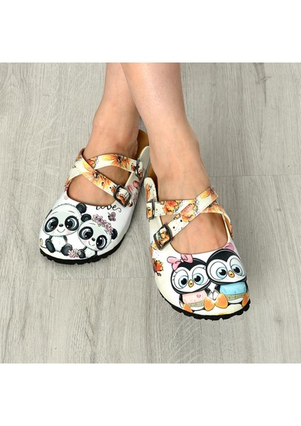 Azizsahinshoes 6292 Panda Ve Penguen Çapraz Sabo Terlik