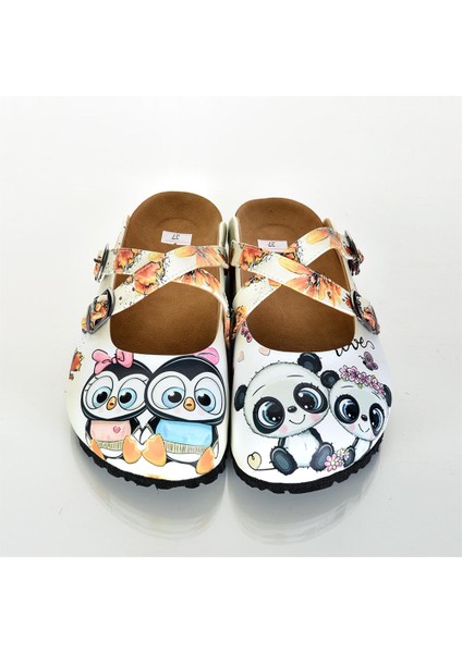 Azizsahinshoes 6292 Panda Ve Penguen Çapraz Sabo Terlik