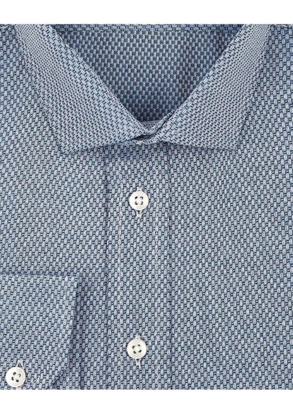 Slim Fit Armür Desenli Mavi Erkek Gömlek fiyatları
