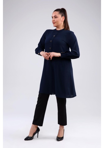 Kadın Büyük Beden Tesettür Tunik Düğmeli Ayrobin Kumaş fırsatları