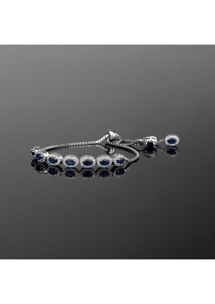 925 Ayar Gümüş Oval Taşlı Safir Model Bileklik