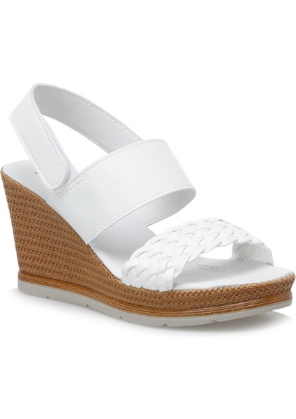 DS22033 2FX Beyaz Kadın Dolgu Topuk Sandalet fiyatları