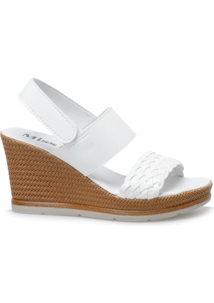 DS22033 2FX Beyaz Kadın Dolgu Topuk Sandalet