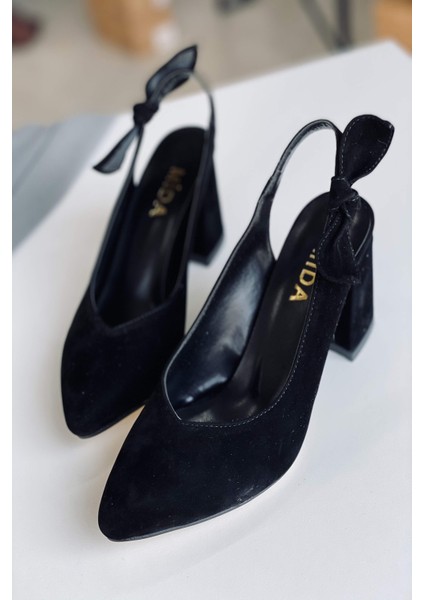 Siyah Süet Fiyonklu Topuklu Ayakkabı modelleri