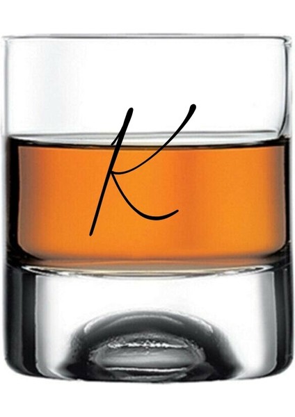 K Harfli Yazılı Çıkmayan Baskılı Viski Bardağı Kadehi
