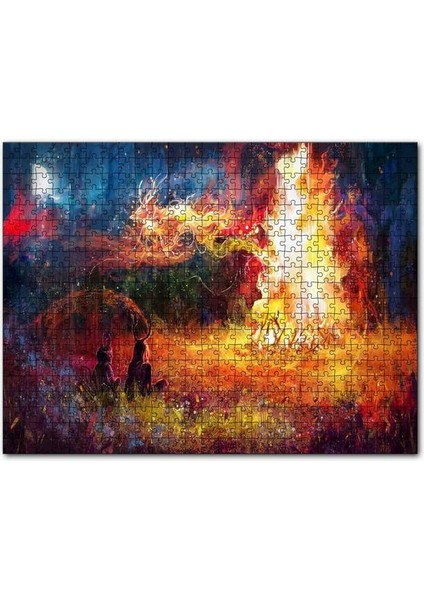 Gece Ormanda Kamp Ateşi ve Yüksek Alevler 120 Parça Puzzle Yapboz Mdf (Ahşap)
