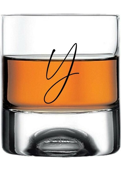 Y Harfli Yazılı Çıkmayan Baskılı Viski Bardağı Kadehi