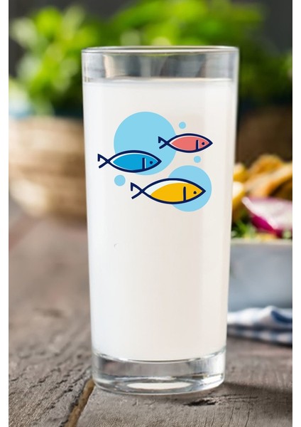 Marin, Aqua, Balık Desenli Rakı Bardağı