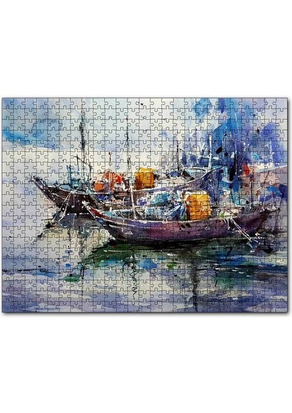 Rıhtımda Demirli Kayıklar Yağlıboya 120 Parça Puzzle Yapboz Mdf (Ahşap)
