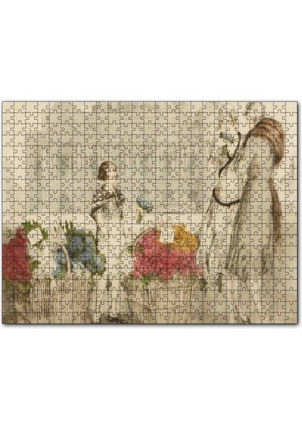 Çiçekçi Kız ve Müşterisi Kadınlar 255 Parça Puzzle Yapboz Mdf (Ahşap)