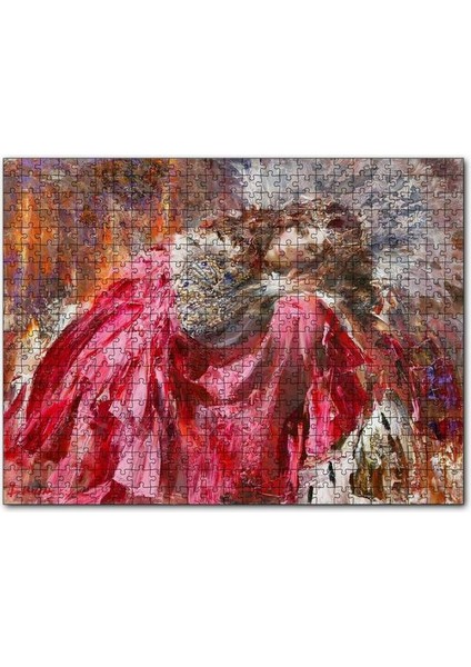 Kırmızı Beyaz Taşlı Elbiseli Kraliçe 120 Parça Puzzle Yapboz Mdf (Ahşap)
