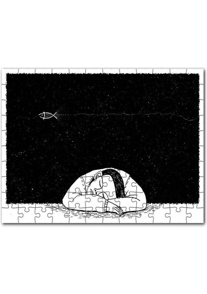 Uyuyan Çocuk ve Uzayda Kayan Balık 120 Parça Puzzle Yapboz Mdf (Ahşap)