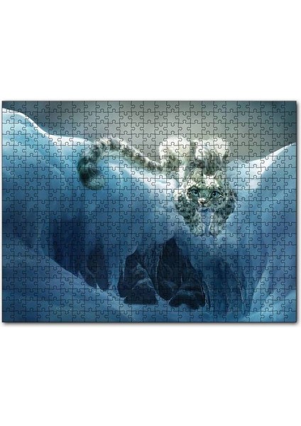 Karların Arasındaki Sevimli Vaşak 120 Parça Puzzle Yapboz Mdf (Ahşap)