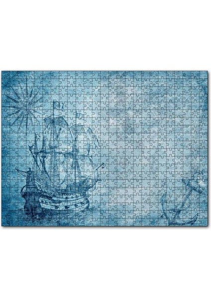 Orta Dünya Haritası ve Yelkenli Gemi 120 Parça Puzzle Yapboz Mdf (Ahşap)