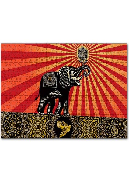 Fil, Kuş ve Tribal Desenler 120 Parça Puzzle Yapboz Mdf (Ahşap)
