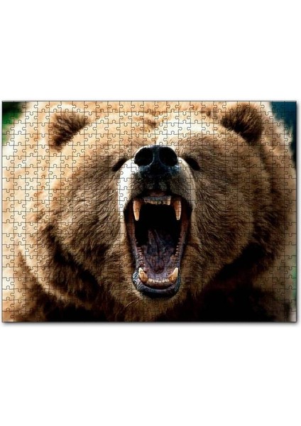 Agresif Boz Ayı Yakın Çekim 120 Parça Puzzle Yapboz Mdf (Ahşap)
