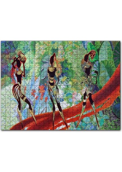 3 Afrikalı Kadın Silüeti ve Renkler 120 Parça Puzzle Yapboz Mdf (Ahşap)