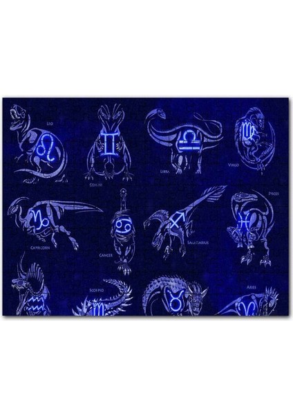 Dinozorlu Burç Sembolleri Neon 120 Parça Puzzle Yapboz Mdf (Ahşap)