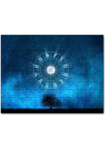 Yalnız Ağaç ve Gökyüzünde Yıldızlar 120 Parça Puzzle Yapboz Mdf (Ahşap)