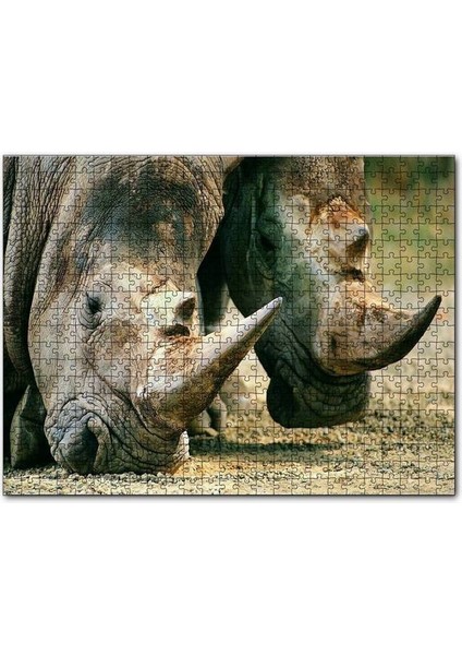 Efsanevi Gergedanlar Yakın Çekim 120 Parça Puzzle Yapboz Mdf (Ahşap)