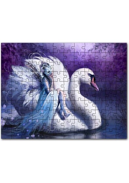 Beyaz Dev Kuğu ve Sırtındaki Maskeli Kadın 120 Parça Puzzle Yapboz Mdf (Ahşap)
