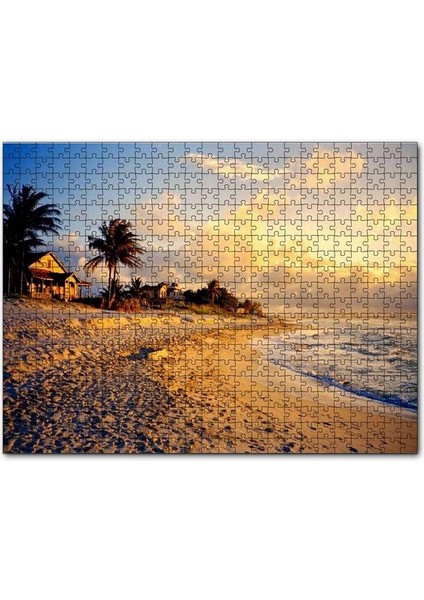 Küba'da Bir Kumsal ve Günbatımı 120 Parça Puzzle Yapboz Mdf (Ahşap)
