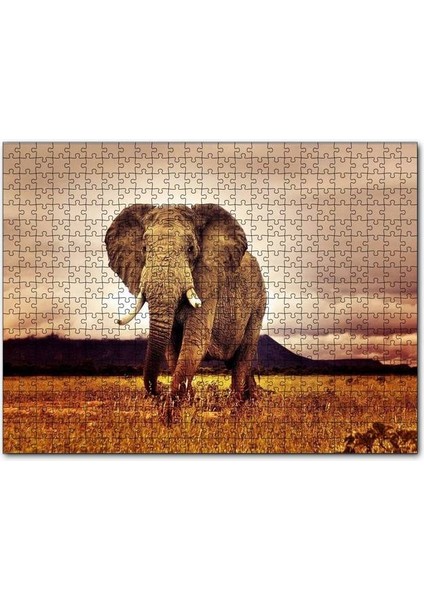 Savana'da Günbatımı ve Erkek Fil 120 Parça Puzzle Yapboz Mdf (Ahşap)