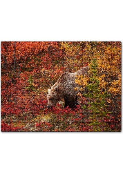 Sonbahar Renkli Ormandaki Boz Ayı 120 Parça Puzzle Yapboz Mdf (Ahşap)