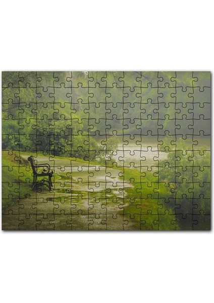Yağmurda Yemyeşil Orman ve Boş Bank 255 Parça Puzzle Yapboz Mdf (Ahşap)
