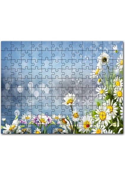 Papatyalar Flu Arkaplan 120 Parça Puzzle Yapboz Mdf (Ahşap)