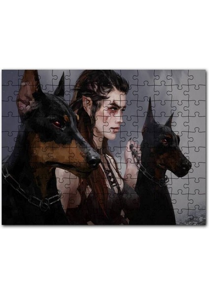 Elf Kızı ve Iki Doberman Köpeği 255 Parça Puzzle Yapboz Mdf (Ahşap)