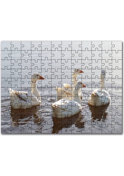 Gölde Süzülen Kazlar ve Güneş Işıkları 120 Parça Puzzle Yapboz Mdf (Ahşap)