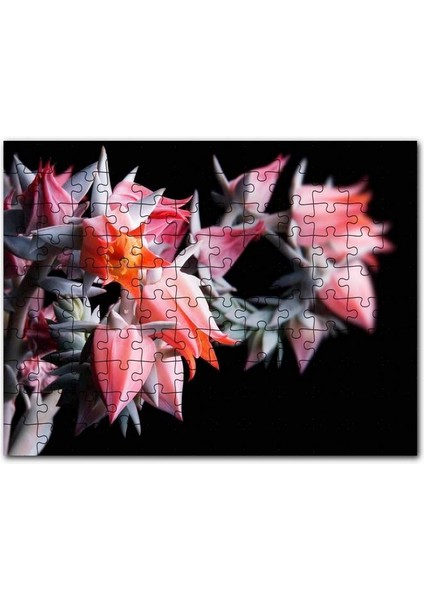 Kırmızı Bardak Çiçekleri Karanlık Arkaplan 120 Parça Puzzle Yapboz Mdf (Ahşap)