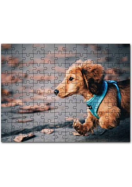 Koşan Sevimli Kahverengi Köpek 120 Parça Puzzle Yapboz Mdf (Ahşap)